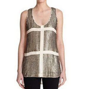 Karina Grimaldi Womens Shirt Tank 100% Silk Silver Metallic Stud Punk Medium